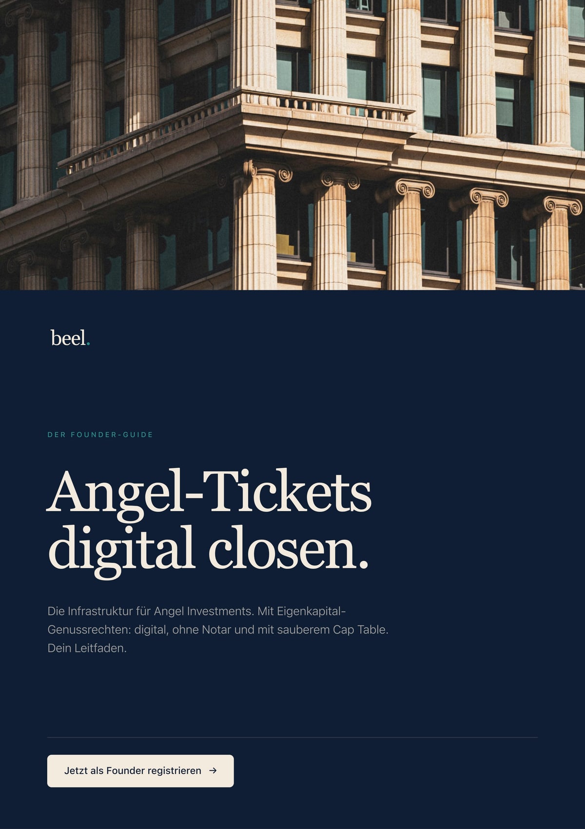Cover of the beel Founder Guide “Angel-Tickets digital closen”